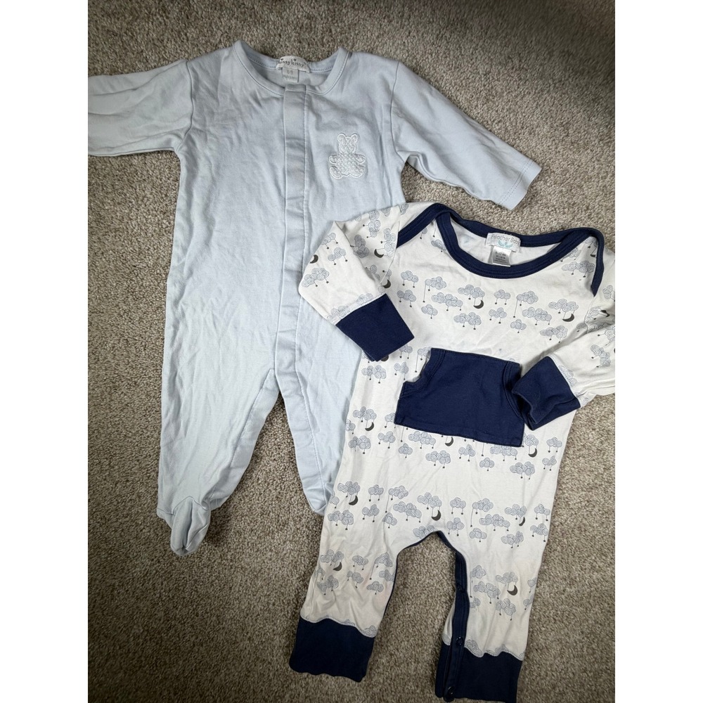 Kissy Kissy Feather Baby Pima Cotton Romper Bundle Blue 6-12M 2pc Set